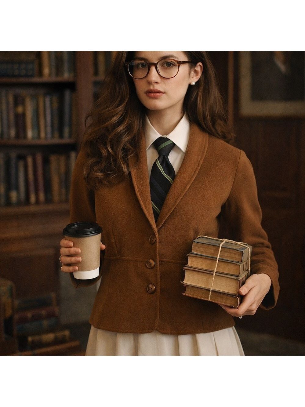 Alfani Brown Women's Sweater Blazer academic collegiate schoolboy retro